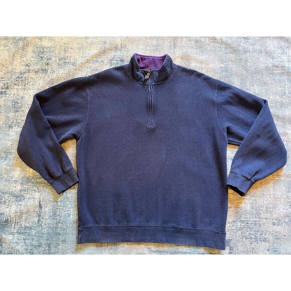 Orvis Blue High Mock Neck 1/4 Zip Pullover Sweater Large - Picture 1 of 8